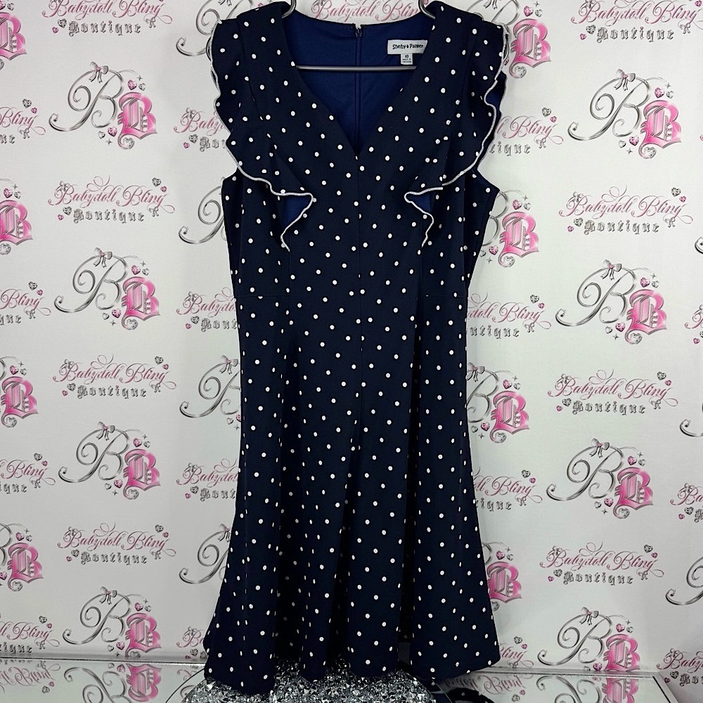 Shelby & Palmer dress polka dot pin up girl retro Navy Dress with White Dots